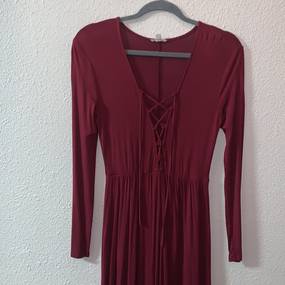 Ecote Urban outfitters burgundy lace-up maxi Dress Sz S/P full length flowy boho - Picture 7 of 11